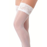 White Hold-Up Stockings with Floral Lace Top for Elegance