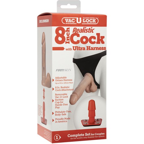 Vac-U-Lock 8 Inch Realistic Cock with Ultra Harness for Ultimate Strap-On Fun