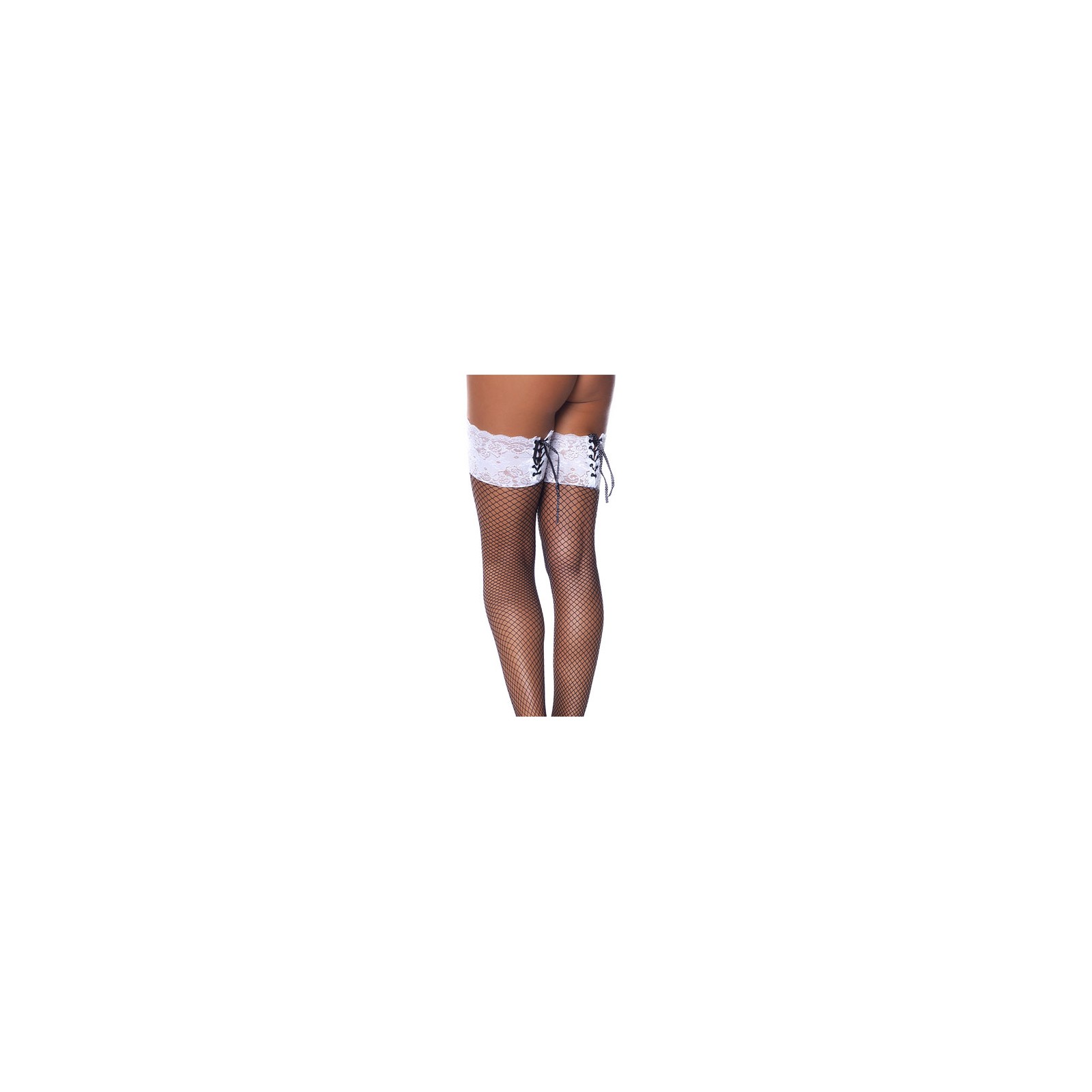 Black Fishnet Hold-Up Tights with Floral Lace Tops