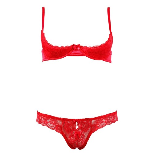 Cottelli Red Lace Open Bra and Thong Set 36B/M