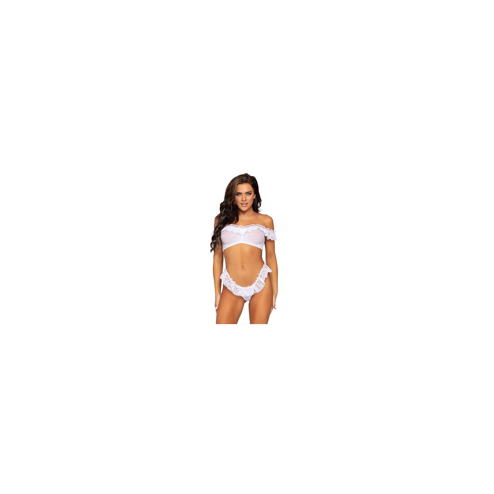 Leg Avenue Lace Ruffle Crop Top and Panty UK 6 to 12