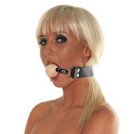 Leather Gag with Wooden Ball for BDSM Play