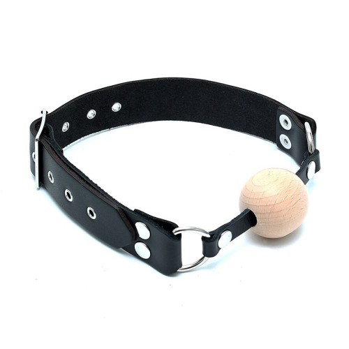 Leather Gag with Wooden Ball for BDSM Play