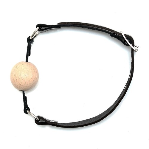 Leather Gag with Wooden Ball for BDSM Play