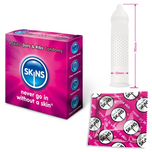 Condones Skins Con Puntos y Relieves 4 Pack