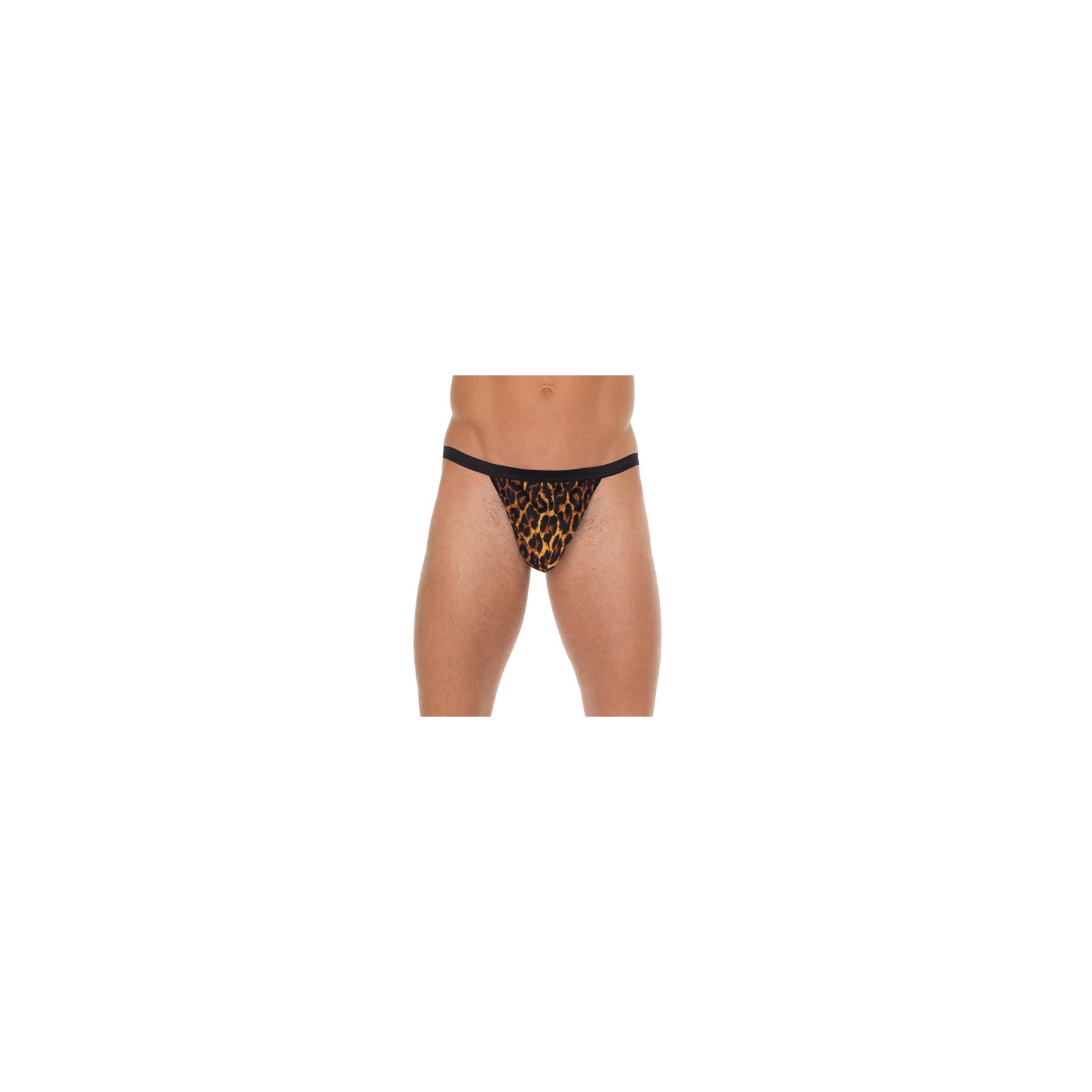 Mens Black G-String With Leopard Print Pouch - Adventurous Flair