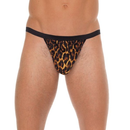 Mens Black G-String With Leopard Print Pouch - Adventurous Flair