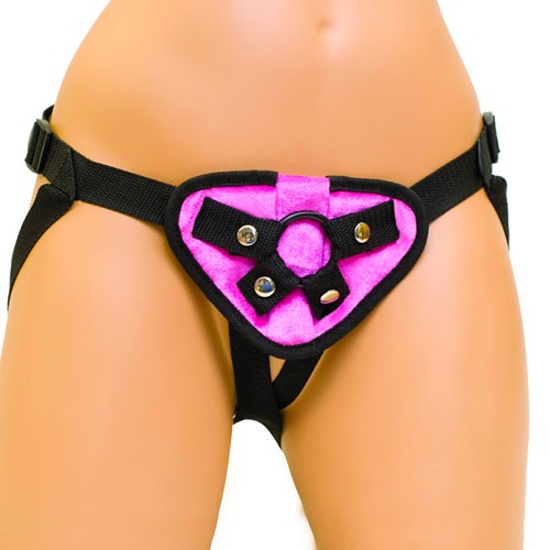 Lux Fetish Pink Velvet Vibrating Strap-on Harness