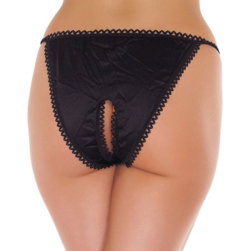 Tanga Negro Crotchless para Opciones de Lencería Audaces