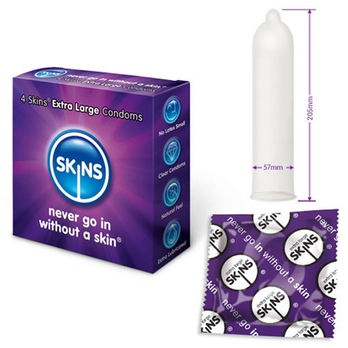 Condones Extra Grandes Skins Paquete de 4 Protección Premium