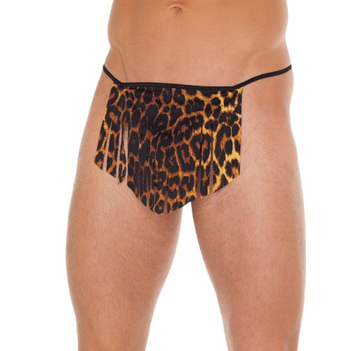 String Negro para Hombre con Loincloth de Leopardo