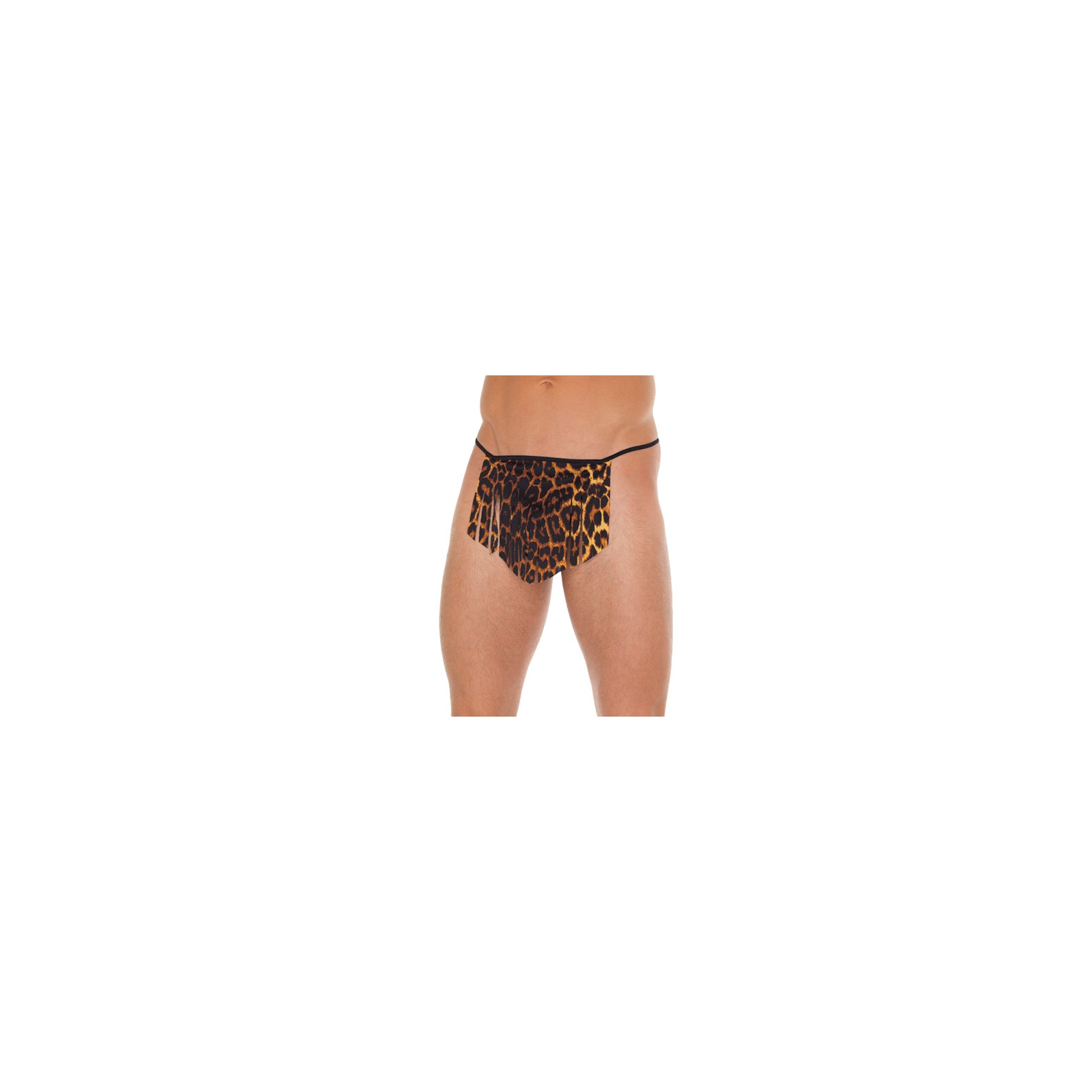 Mens Black G-String with Leopard Loincloth