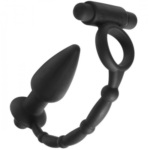 Anillo para el Pene y Plug Anal Vibrador Master Series - Doble Placer