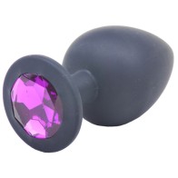 Plug Anal de Silicona Negro Grande con Diamante Púrpura