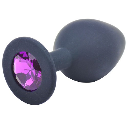 Medium Black Silicone Butt Plug with Purple Jewel