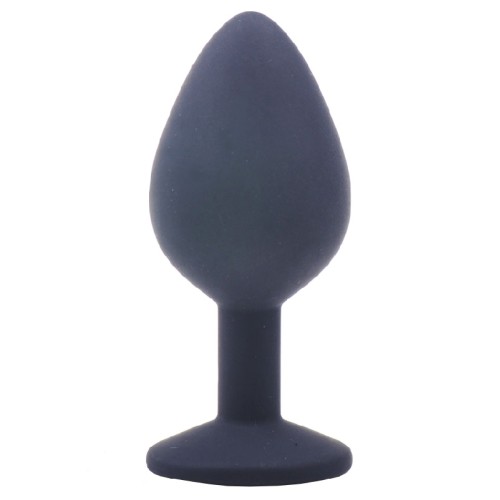 Medium Black Silicone Butt Plug with Purple Jewel