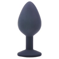 Medium Black Silicone Butt Plug with Purple Jewel