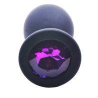 Medium Black Silicone Butt Plug with Purple Jewel