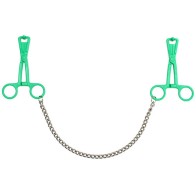 Green Scissor Nipple Clamps with Metal Chain - Sensational Accessory