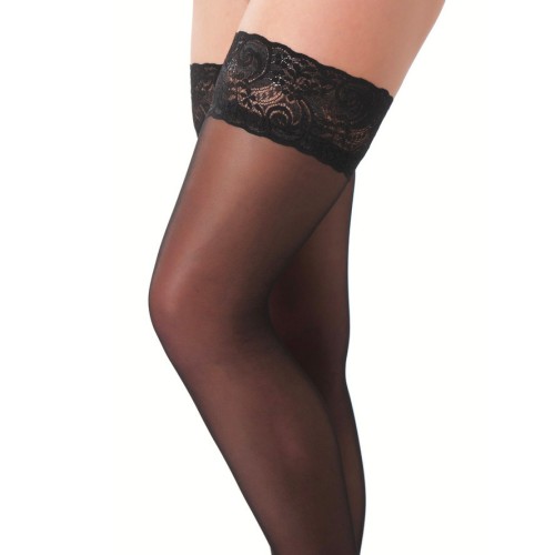 Black Hold-Up Stockings Floral Lace Top