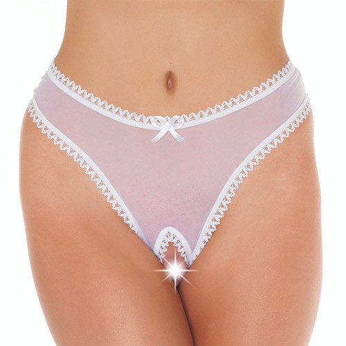 G-String Blanco con Crotch Abierto