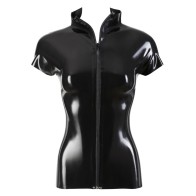 Long Black Latex Zip Shirt Medium - Stylish and Sensual