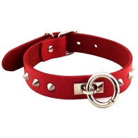 Collar Rojo con Tachas y O-Ring de Rouge Garments