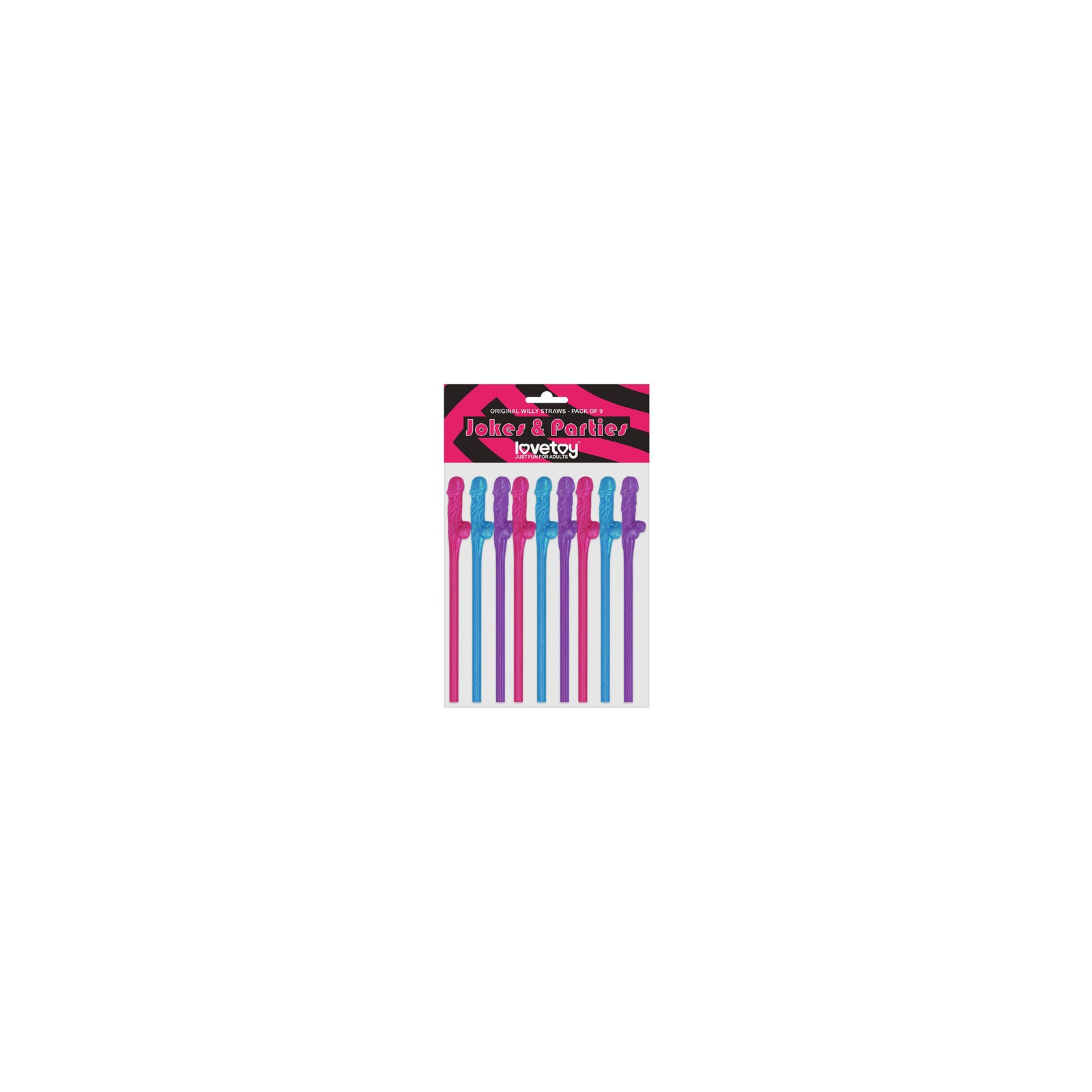 9 Piece Willy Straws Set Blue Pink Purple