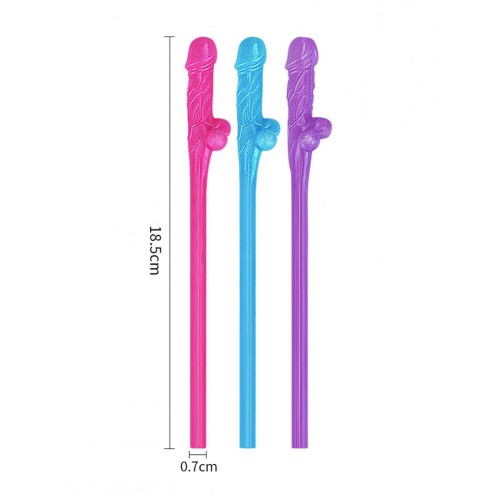 Pack de 9 Pajitas con Forma de Pene - Azul, Rosa y Púrpura