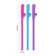 Pack de 9 Pajitas con Forma de Pene - Azul, Rosa y Púrpura