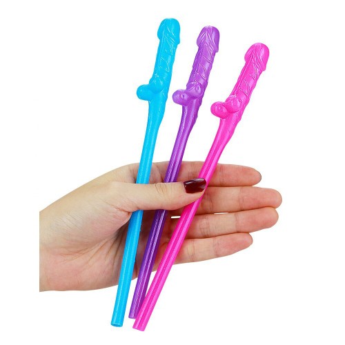 Pack de 9 Pajitas con Forma de Pene - Azul, Rosa y Púrpura