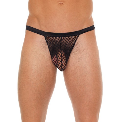 Men's Black G-String with Net Pouch for Comfort