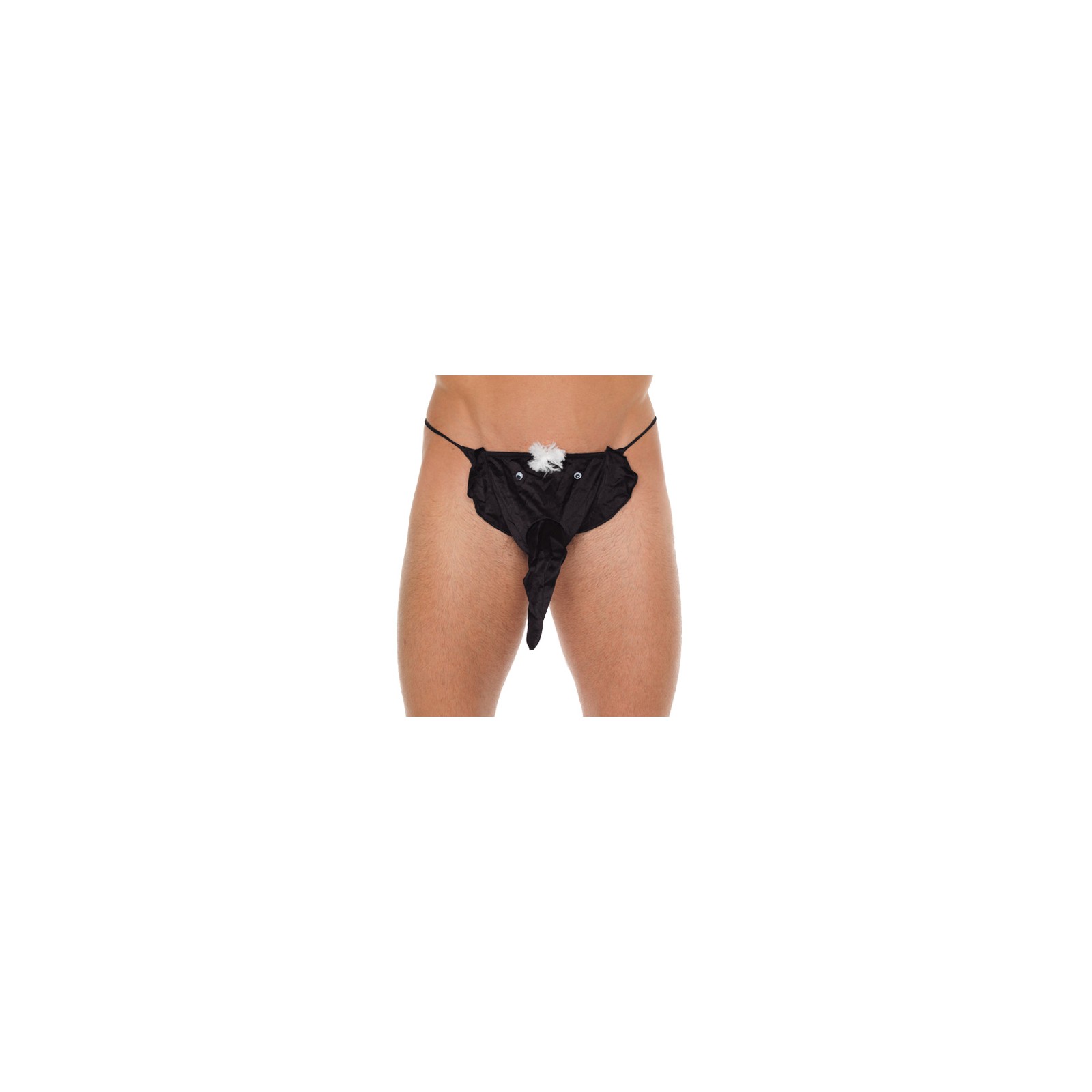 Mens Black G-String with Elephant Animal Pouch