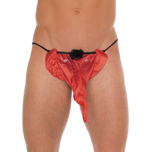 Mens Black G-String with Red Elephant Pouch