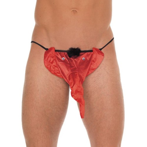 Mens Black G-String with Red Elephant Pouch