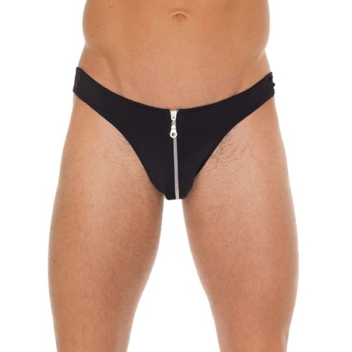 Buy Men's Black G-String with Zipper Pouch Online