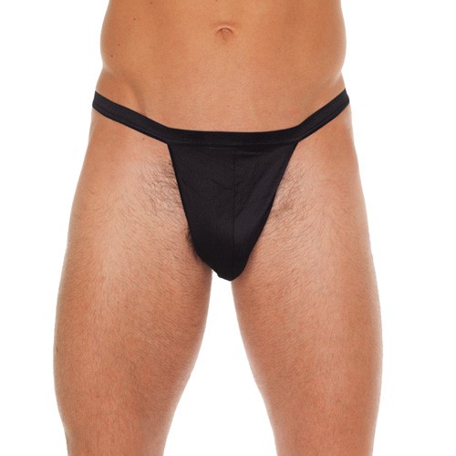 G-String Negro Recto para Hombre con Bolsa