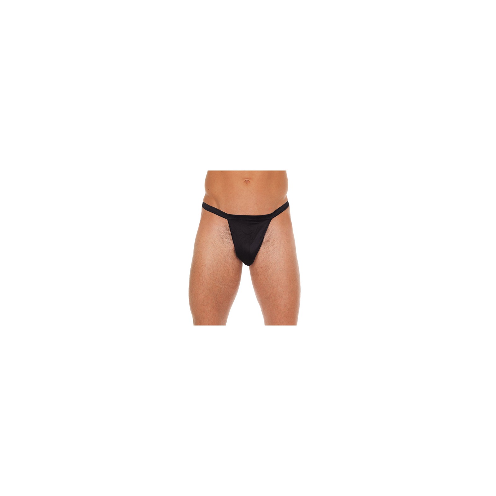 Mens Black Straight G-String with Pouch