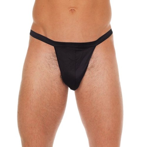 Mens Black Straight G-String with Pouch