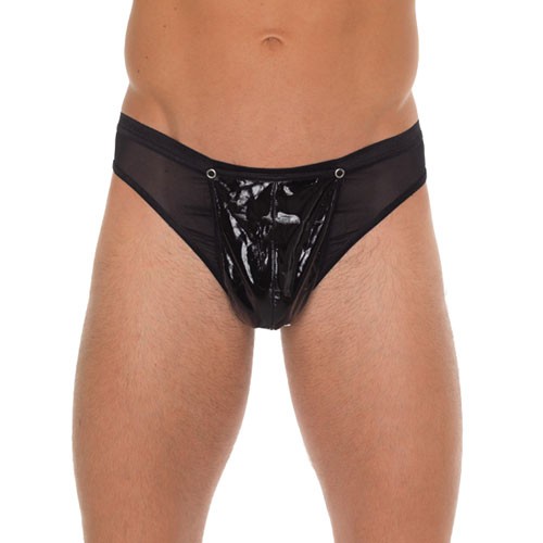 Men's Black G-String with Comfortable PVC Pouch