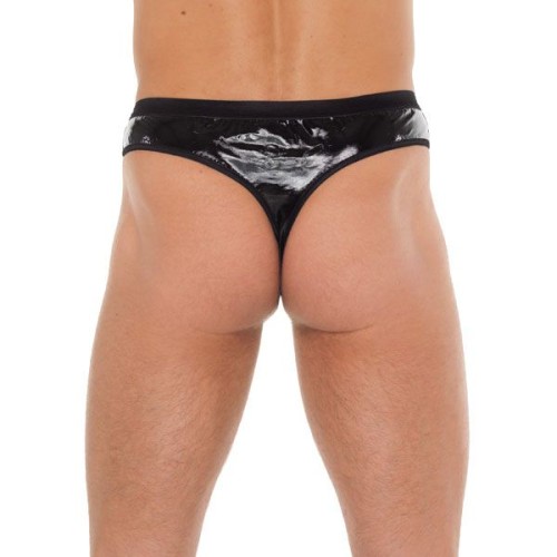 Men's Black G-String with Comfortable PVC Pouch