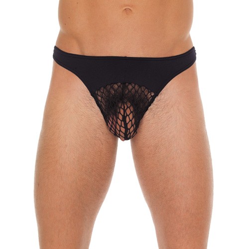 Men's Black G-String with Net Pouch Stylish Design