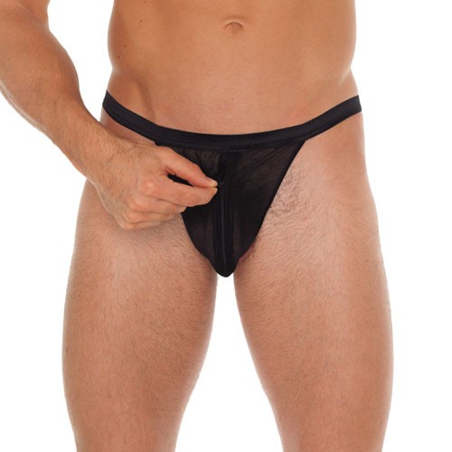 G-String Negro de Hombre con Bolsa