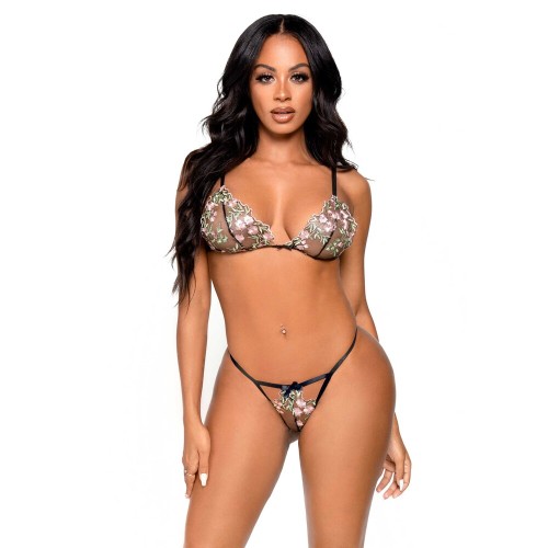 Conjunto de Sujetador Floral Transparente y G-String Leg Avenue para Elegancia Graciosa