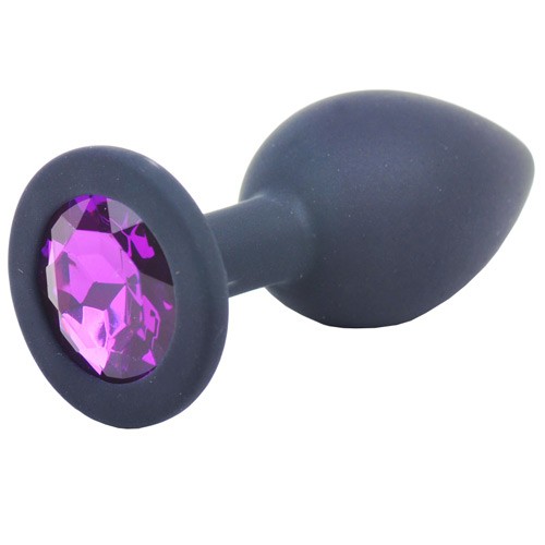 Plug Anal Pequeño de Silicona Negra con Diamante Morado