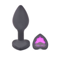 Plug Anal Negro con Base de Diamante en Forma de Corazón Pequeño