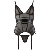 Black Powernet Suspender Basque with G-String for Elegant Seduction