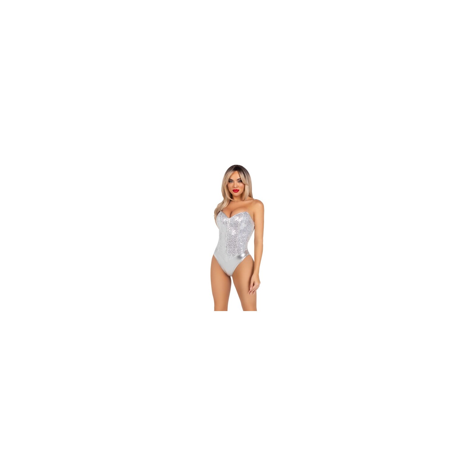 Leg Avenue Sequin Boned Bodysuit Silver Small