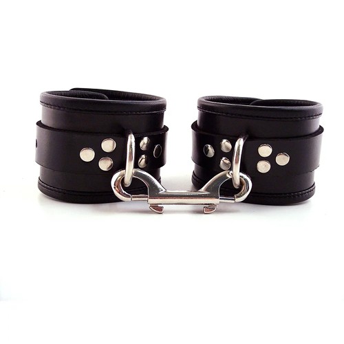 Rouge Garments Black Leather Ankle Cuffs with Piping