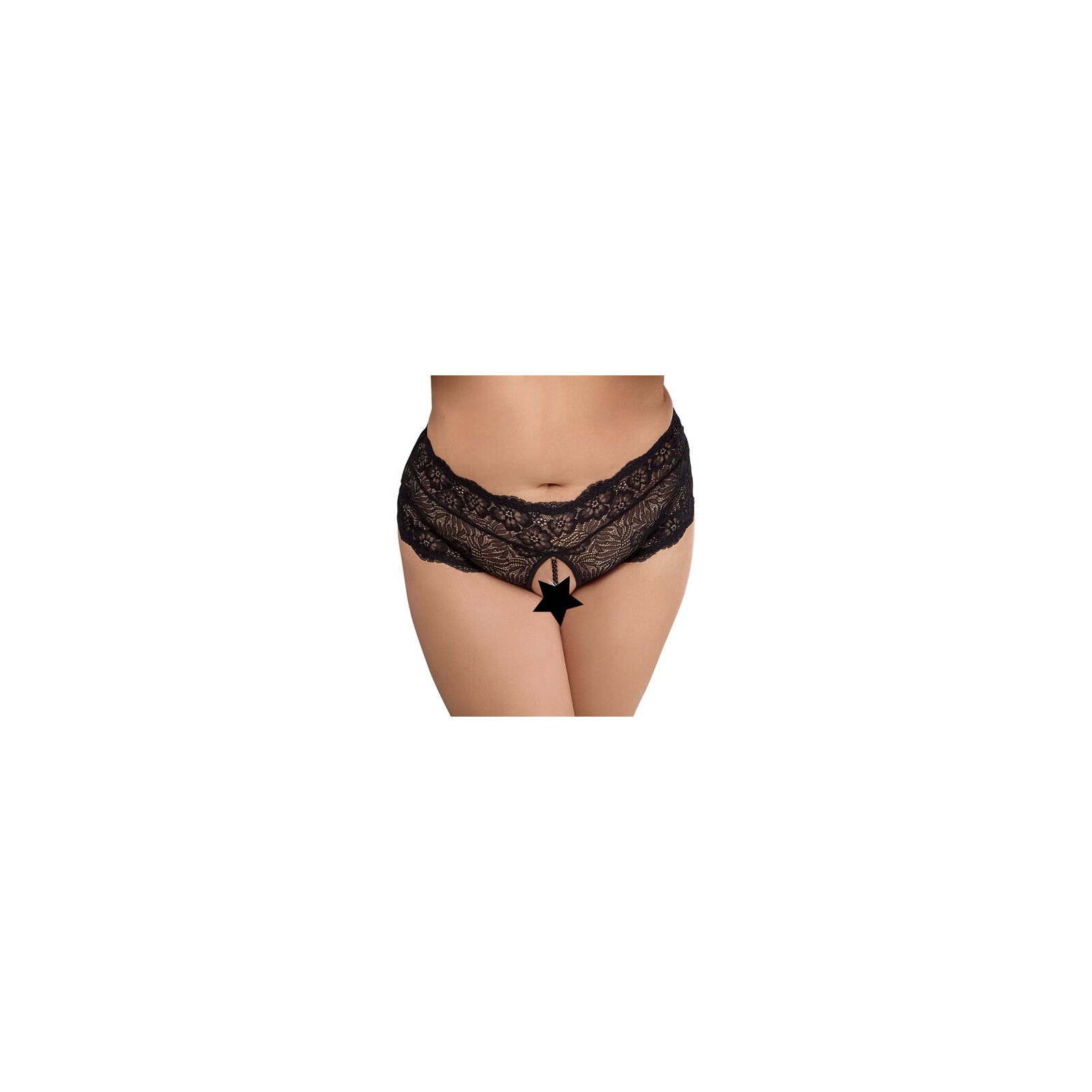 Cottelli Curves Crotchless Floral Lace Panties with Pearl Chain